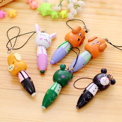 YZ022 wooden cartoon animal pen wooden short pen/mobile phone pendant/cartoon wooden ballpoint pen stationery