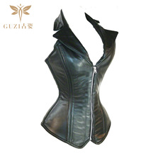 跨境黑色拉链PU皮钢骨宫廷塑身衣 钢骨束身衣亚马逊/ebay一件代发