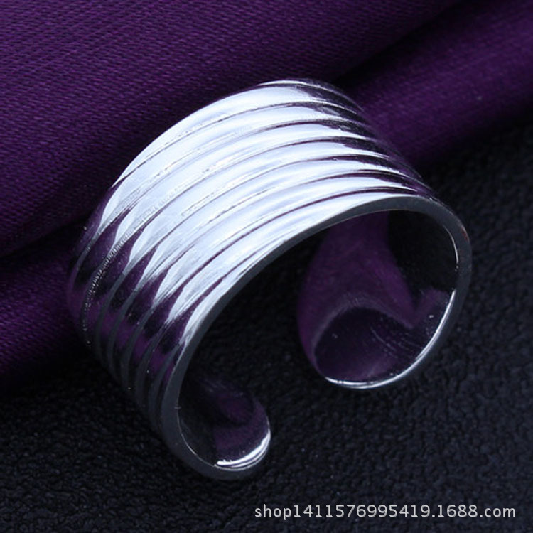 Europe and the United States hot fashion 925 silver plated opening adjustment water wave pattern organized ring Renxing manufacturers wholesale
