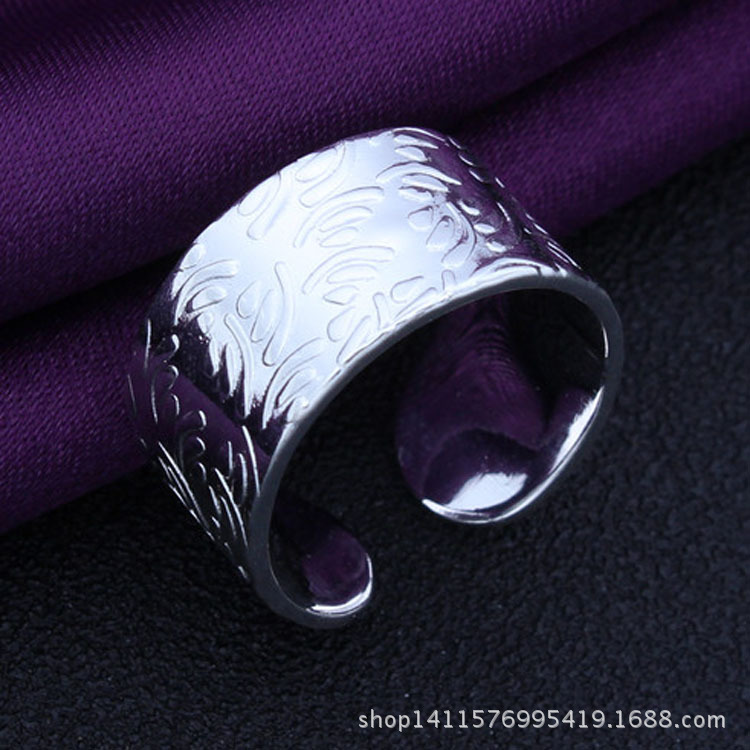 Europe and the United States hot-selling fashion 925 silver-plated opening adjustment leaves embossed texture ring Renxing manufacturers wholesale