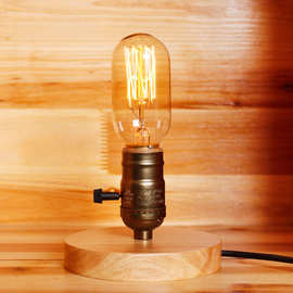 现代简约爱迪生灯泡客厅木艺台灯美式床头咖啡厅木艺铝灯台灯