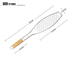 Wholesale BBQ Wooden Handle Single Fish BBQ Net Clamp BBQ Clamp Outdoor Grilled Fish Clamp BBQ Tools