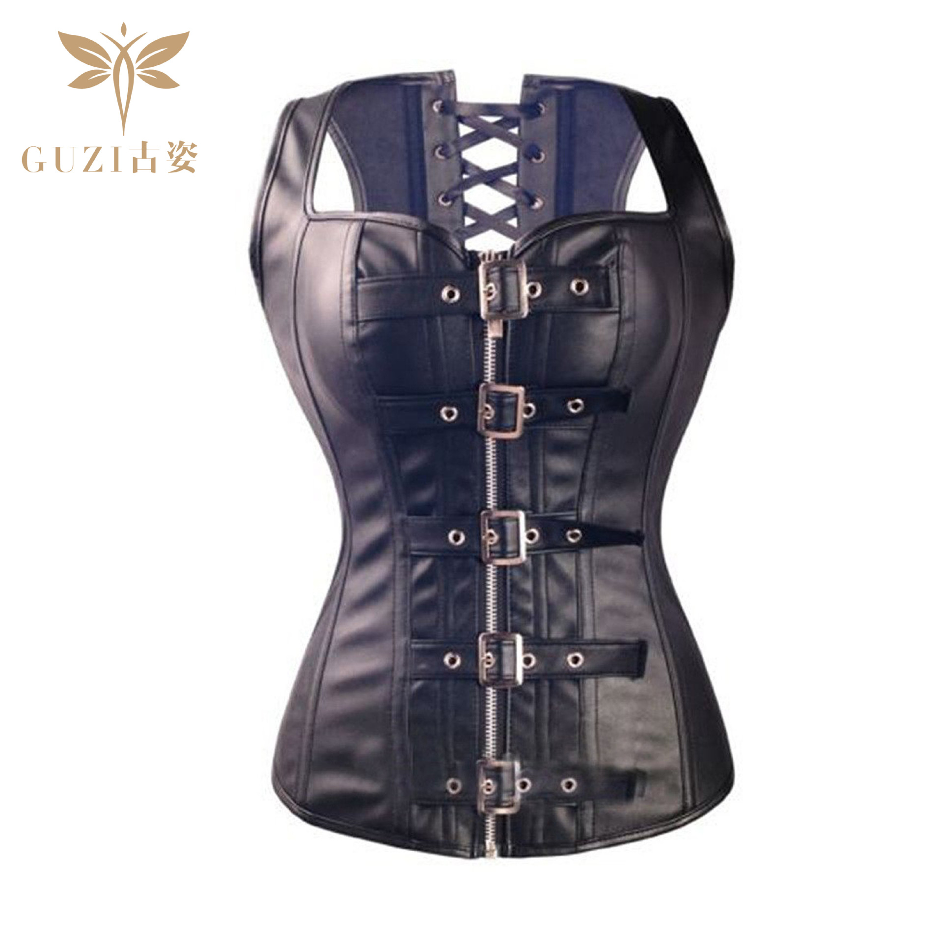 Dropshipping European and American Leather Zipper Straps Shoulder Straps Corset Body Shapewear Cross-Border Supply