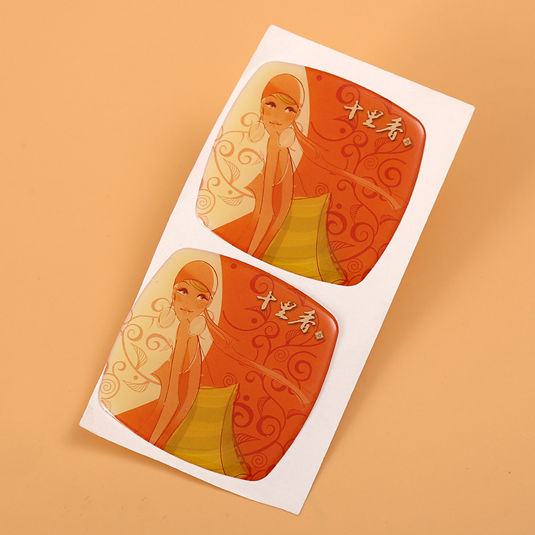 厂家供应优质高端环保花朵图案水晶滴塑不干胶塑胶标签