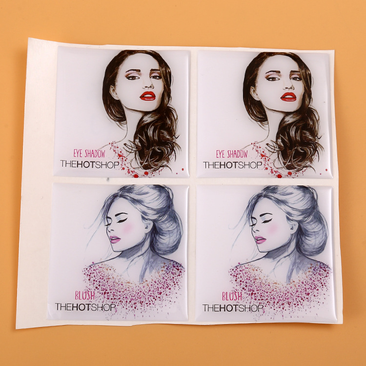 源头厂家优质高端环保logo美女图案水晶滴塑不干胶塑胶标签贴纸