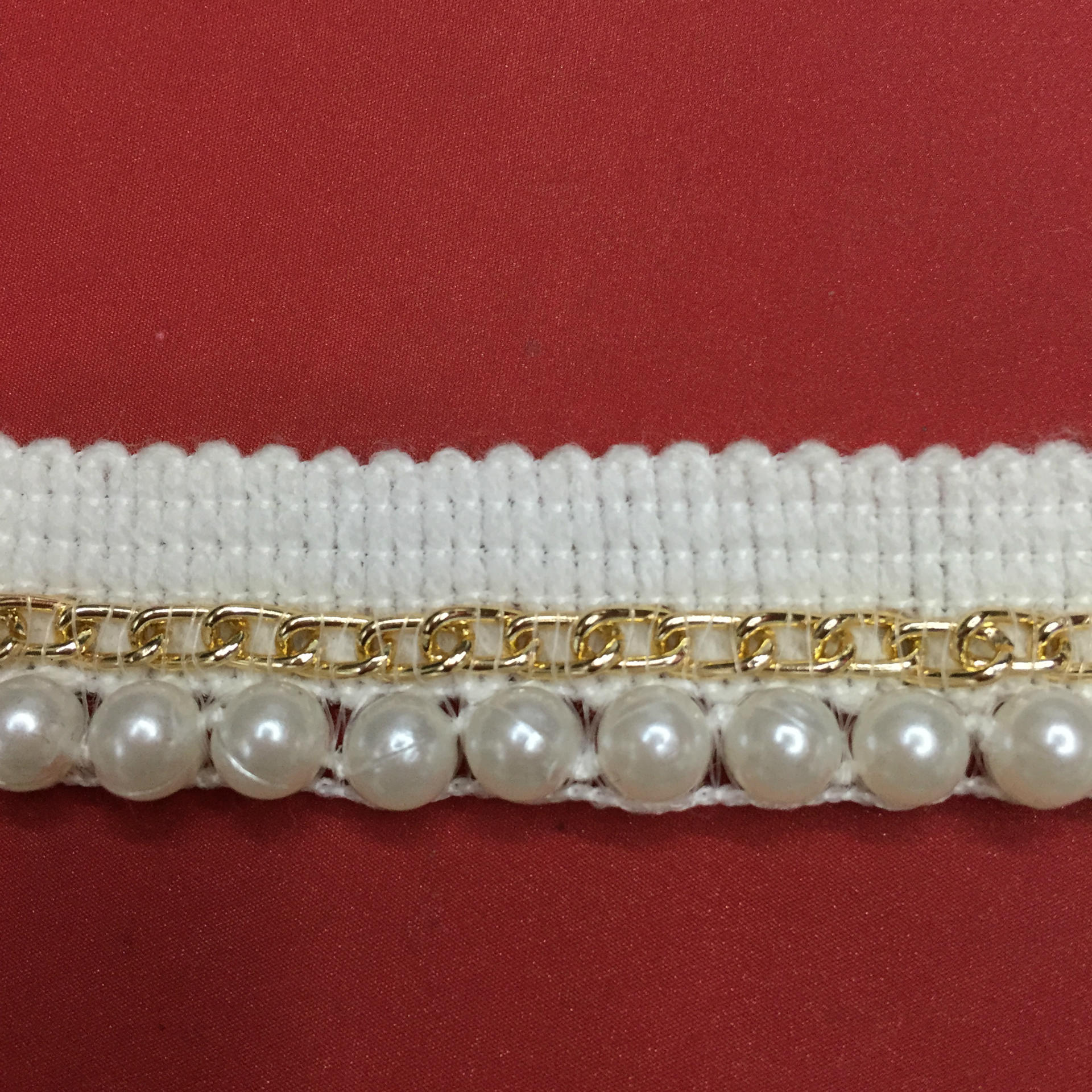 厂家直供白色带珠子链条花边低弹丝 2cm 欢迎订购