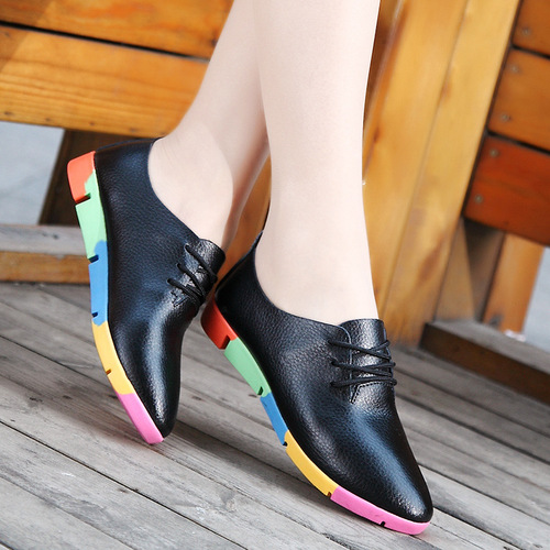  Leisure White Leather Shoes for Women, Flat Single Shoes with Pointed Toe and Soft Sole, Casual Student Shoes, Factory Direct Dropshipping