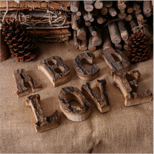 Natural bark log decoration English alphanumeric ornaments Nordic retro wooden wall decoration DIY shooting props