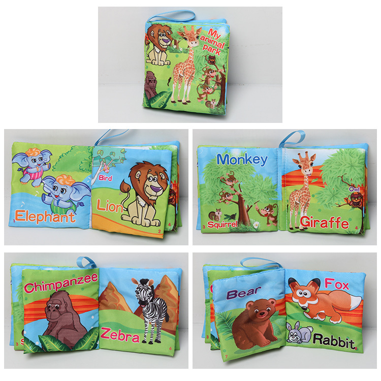 Exportación transfronteriza libro de tela para bebés educación temprana juguete cognitivo bosque animal inglés ABC libro de Palma libro de tela para bebés