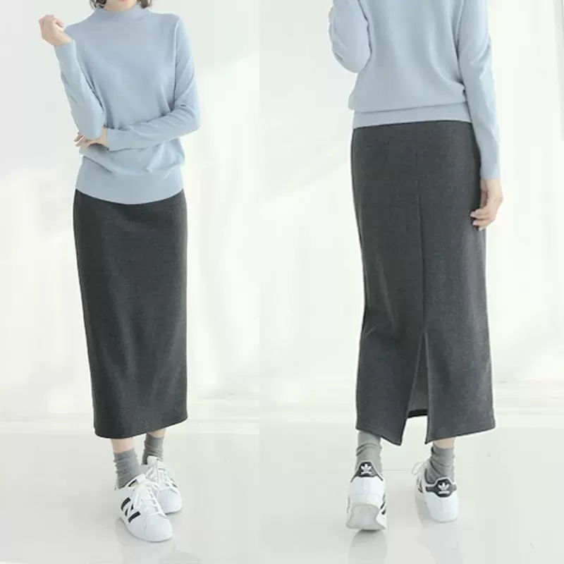 加厚加绒秋冬款开叉长裙半身保暖女一步裙 大码 胖MM200斤