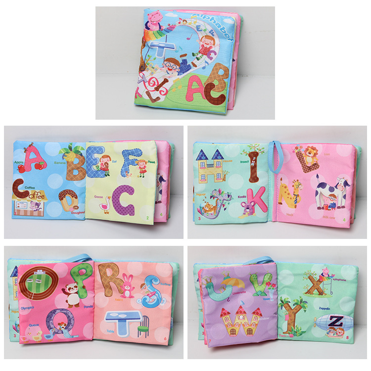 Exportación transfronteriza libro de tela para bebés educación temprana juguete cognitivo bosque animal inglés ABC libro de Palma libro de tela para bebés