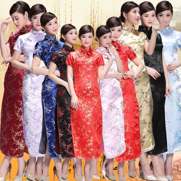 Wholesale oblique lapel Tang dress dress dress costume Chinese popular short sleeve plum blossom long women's cheongsam Red