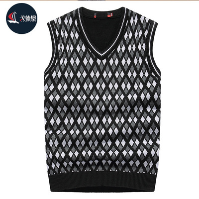 新款青年男士羊毛背心 秋冬款馬甲 男套頭背心 商務v領坎肩