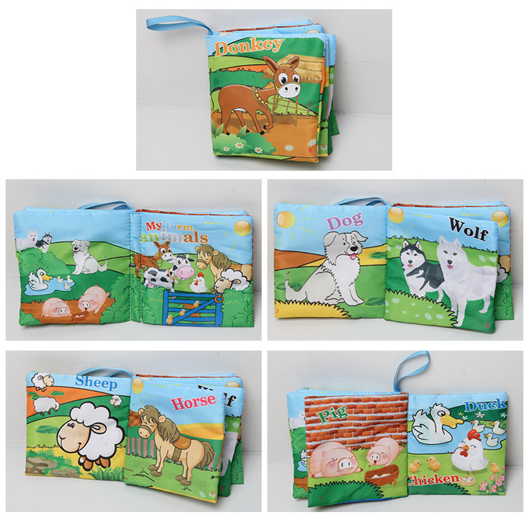 Exportación transfronteriza libro de tela para bebés educación temprana juguete cognitivo bosque animal inglés ABC libro de Palma libro de tela para bebés
