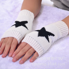 2021 Korean Knitted Wool Yarn Half Finger Gloves Winter Cute Five-Star Warm Finger-Exposed Gloves Hot Selling by Manufacturer