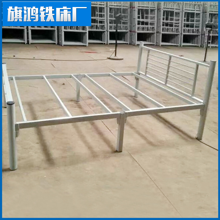 樟木头双人铁床批发 60圆管1.2 1.5米六脚加厚出租房公寓单层床