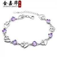 Silver серебряный браслет, кристаллический браслет с аметистом, сердечко в виде аксессуара, яркий запоминающийся стиль, оптовая продажа