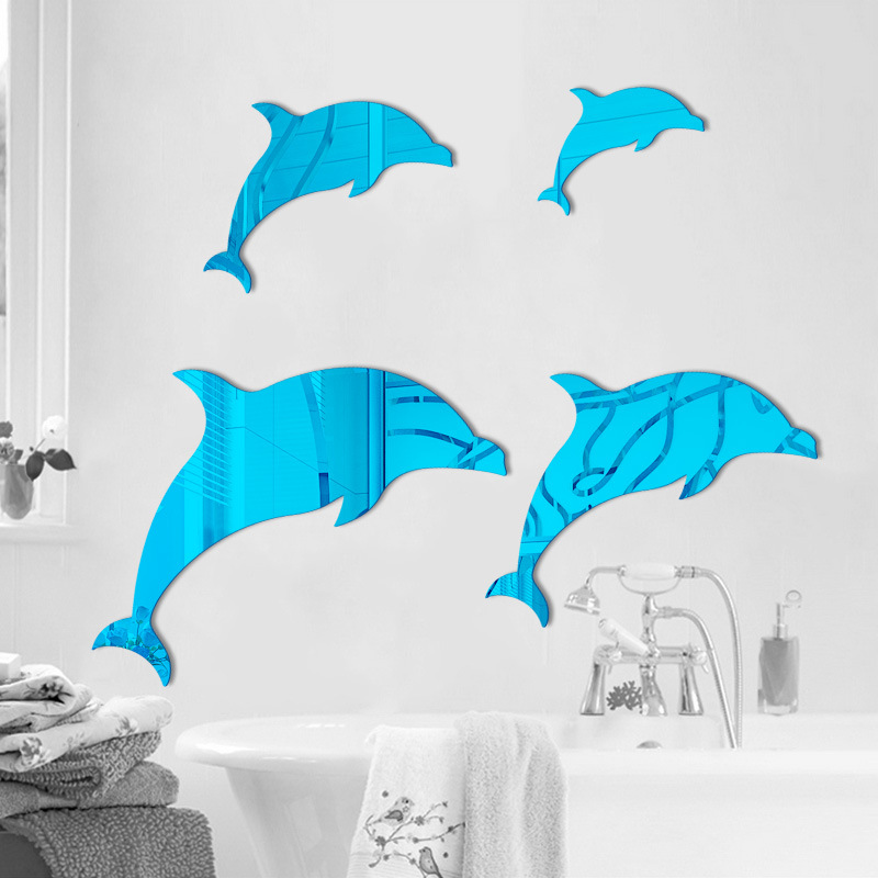 3d Acrylic Mirror Wall Sticker Cute Dolphin Home Decor Wall Mural_voghion.com