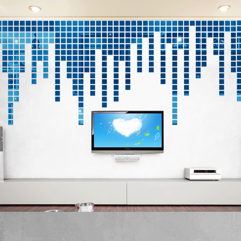 墙饰3D方块镜面墙贴水晶立体亚克力壁贴客厅电视背景墙装饰画