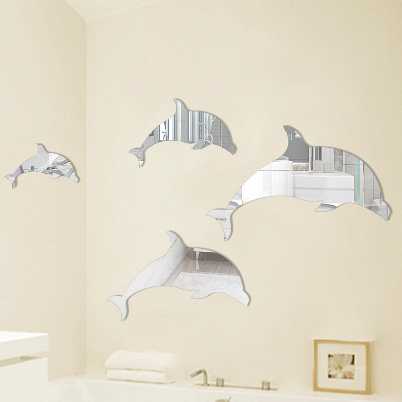 3d Acrylic Mirror Wall Sticker Cute Dolphin Home Decor Wall Mural_voghion.com