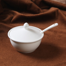 纯白创意骨瓷调料罐辣椒罐陶瓷小调料碗带勺厨房调味盐味精储物罐