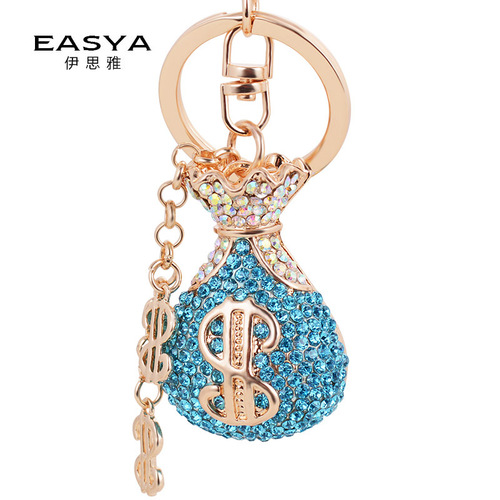 Alloy diamond-encrusted dollar purse keychain car pendant lucky bag bag pendant manufacturer direct sale creative small gift
