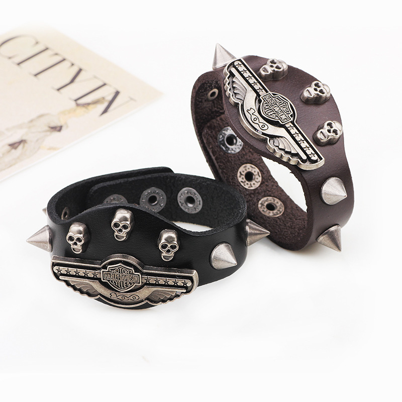 European and American foreign trade supply Halloween devil skull personality punk real leather bracelet men's bracelet wholesale