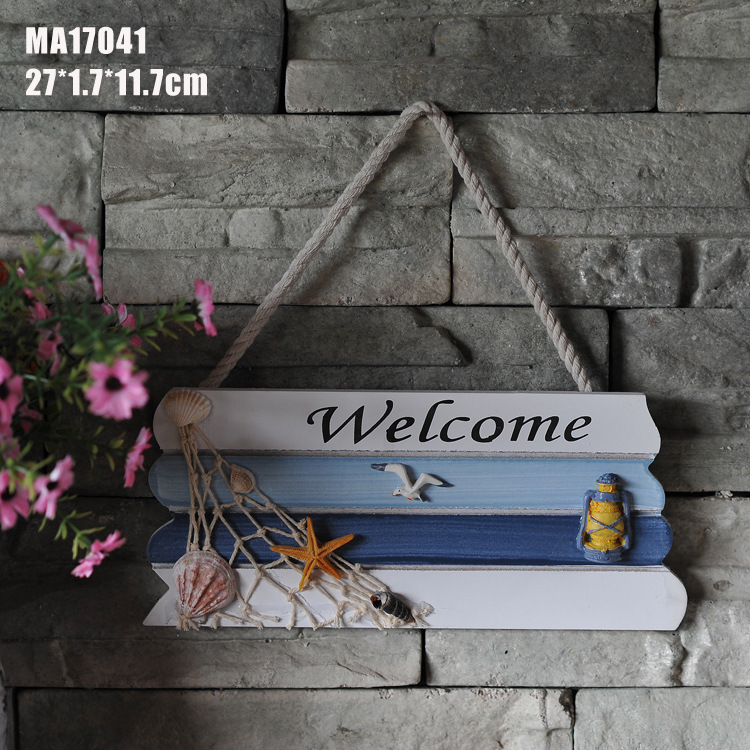 海洋挂牌木 地中海家居壁挂创意木挂板挂件WELCOME迈瑞恩17041