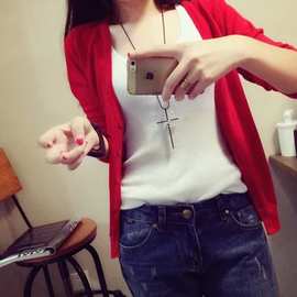 一件代发春秋外套新款韩版女装针织衫女款毛衣薄开衫爆款短