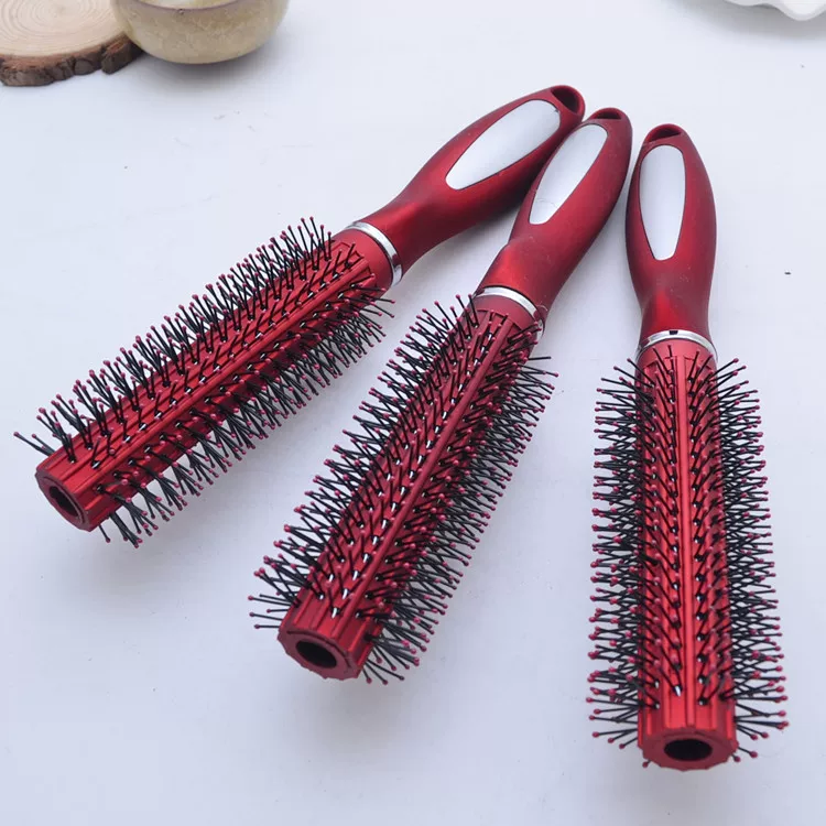 Red curly plastic matte brush, adds volume, wholesale