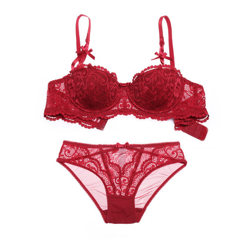 Factory wholesale dropshipping: Royal Court Vine Pattern Jacquard Lace Half-Cup Bra Set with Thin Cotton Cups—Your Yearly Underwear Essential
