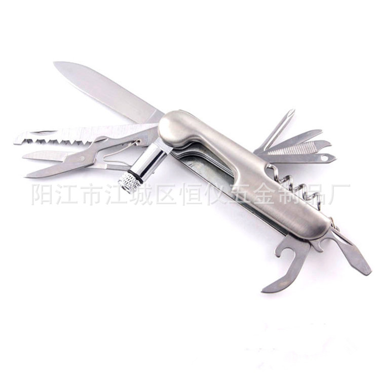 供应带灯多功能军刀 不锈钢带LED灯多用小刀 口袋户外小刀