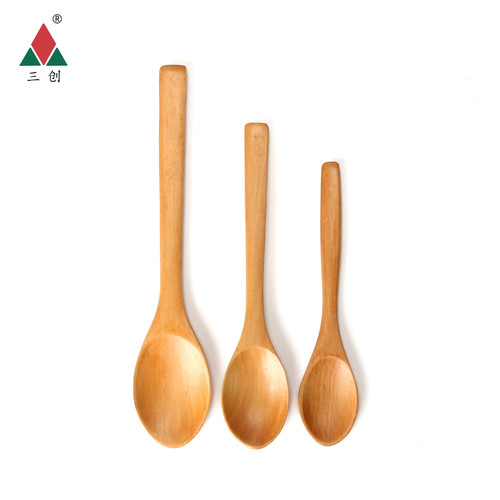 Sanchuang Wholesale Creative Wooden Spoon Tableware Dessert Spoon Thickened Long Handle Stirring Spoon Household Coffee Spoon