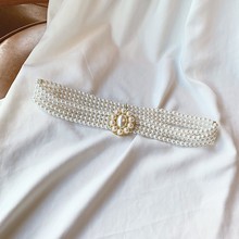 日本代购 珍珠镶钻腰链女士百搭复古装饰连衣裙束腰弹力松紧腰带