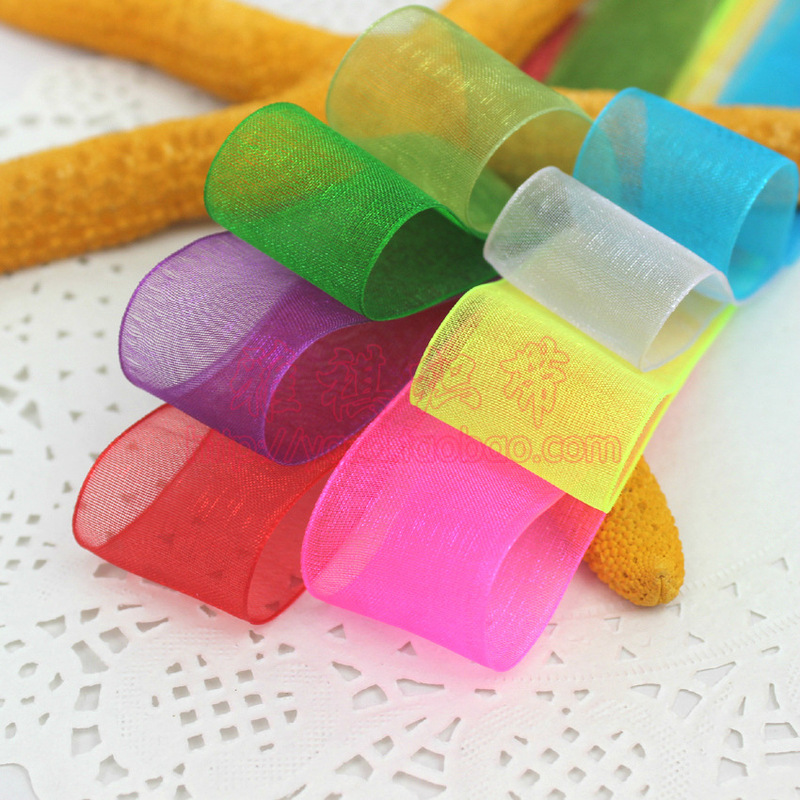 2cm Wide Decorative Chiffon Yarn with Spun Yarn with Transparent Ribbon Braided Hook Hat Ribbon Organza Ribbon 45m Long 1 Roll