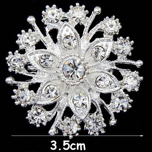 Rhinestone Flower Brooch Silver Collar Pin For Women Clothing_voghion.com