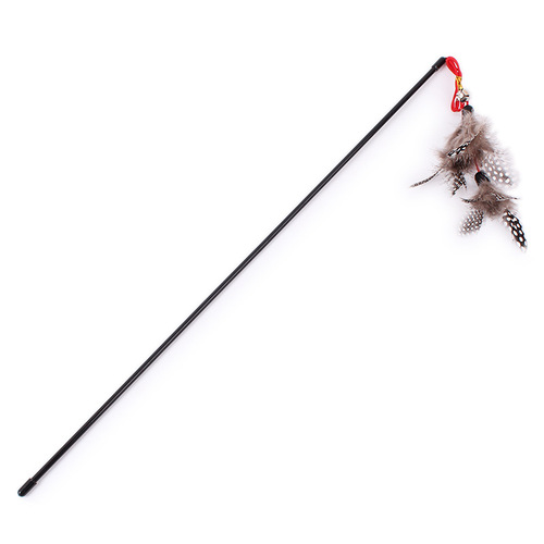 Plastic Cat WAND with Pearl Feather Double Layer Chain, Black Rod, Red Rope with Bell, Wholesale Cat Toy