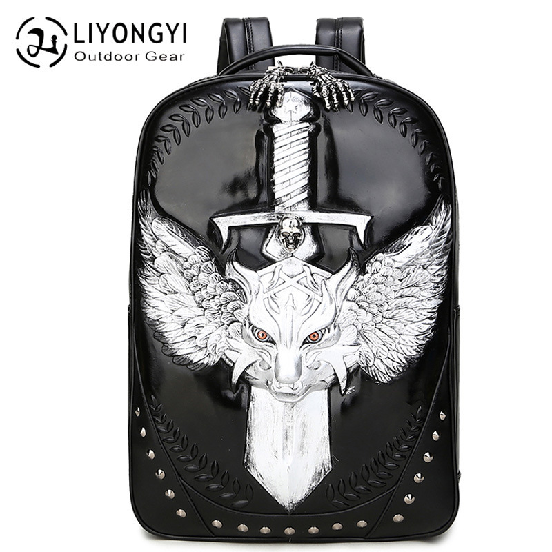 Wholesale 3Dpu Personality Wolf Men's Backpack Computer Backpack Sports Travel European and American Laptop Student Computer Backpack