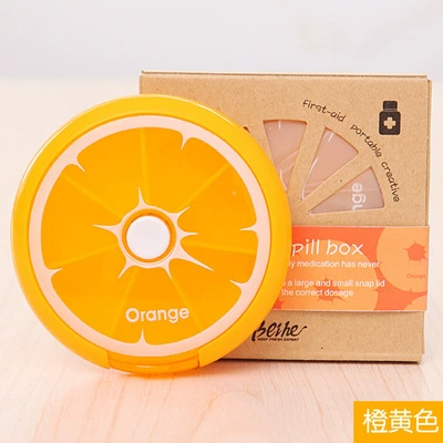 Fruit‑shaped plastic storage box, 7‑compartment portable pill organizer, 9×2.5 cm