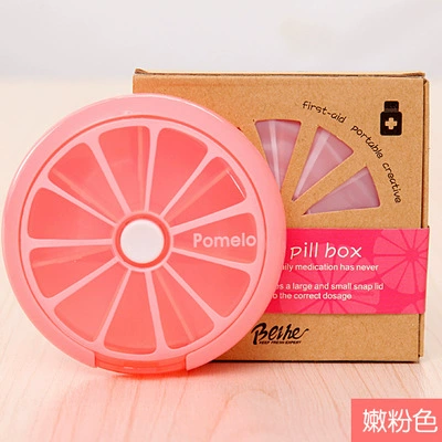 Fruit‑shaped plastic storage box, 7‑compartment portable pill organizer, 9×2.5 cm