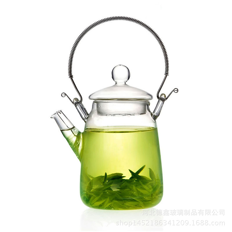 Tetera de vidrio de borosilicato con asa de acero inoxidable y filtro, juego de té transparente resistente al calor para el hogar, para té de flores/infusión