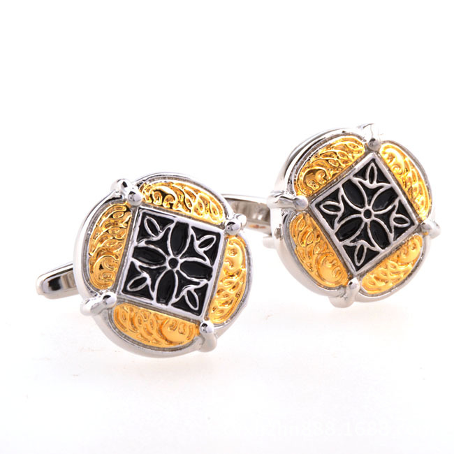 Classic plated white and gold French cufflinks, plated two-color men's shirt versatile cuff cufflinks