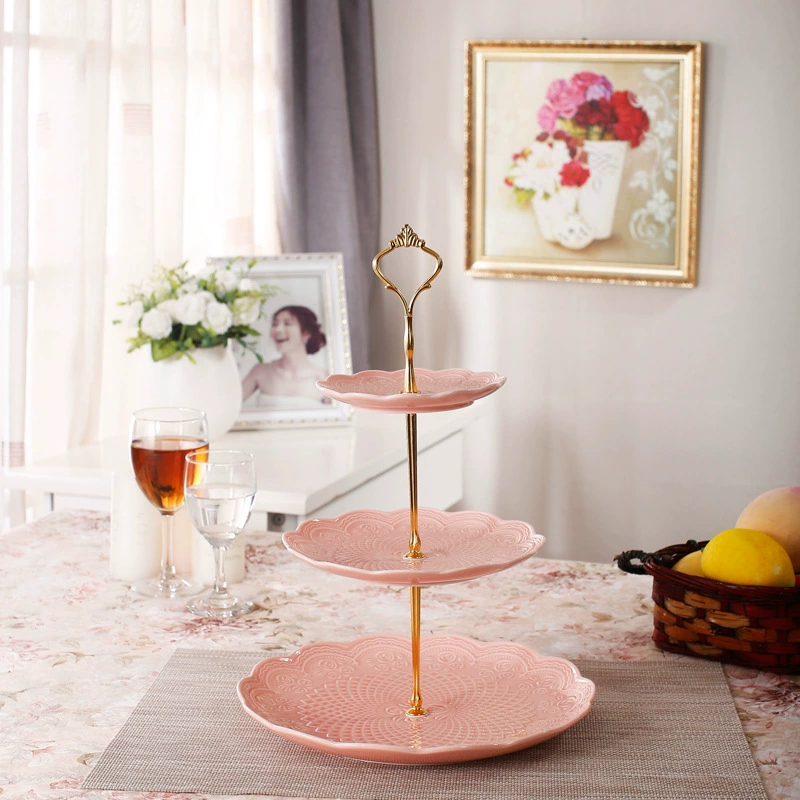 Creative relief European -style ceramic three -layer stringing water fruit plate spinestone