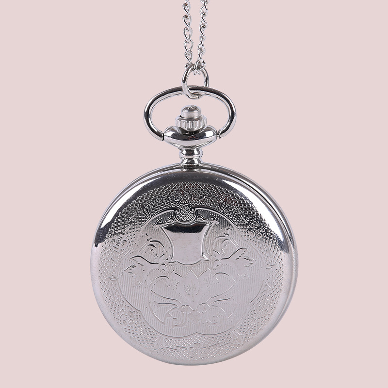 Silver Large Vintage Carved Pocket Watch Double-sided Embossed Fine Pattern Classical Pocket Watch