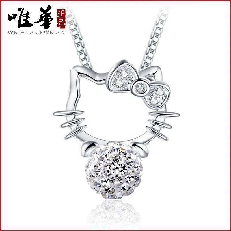 Кулон (WEIHUA) корейский стиль, платиновое покрытие белой меди, бант и кристаллическая группа, безцепочная версия