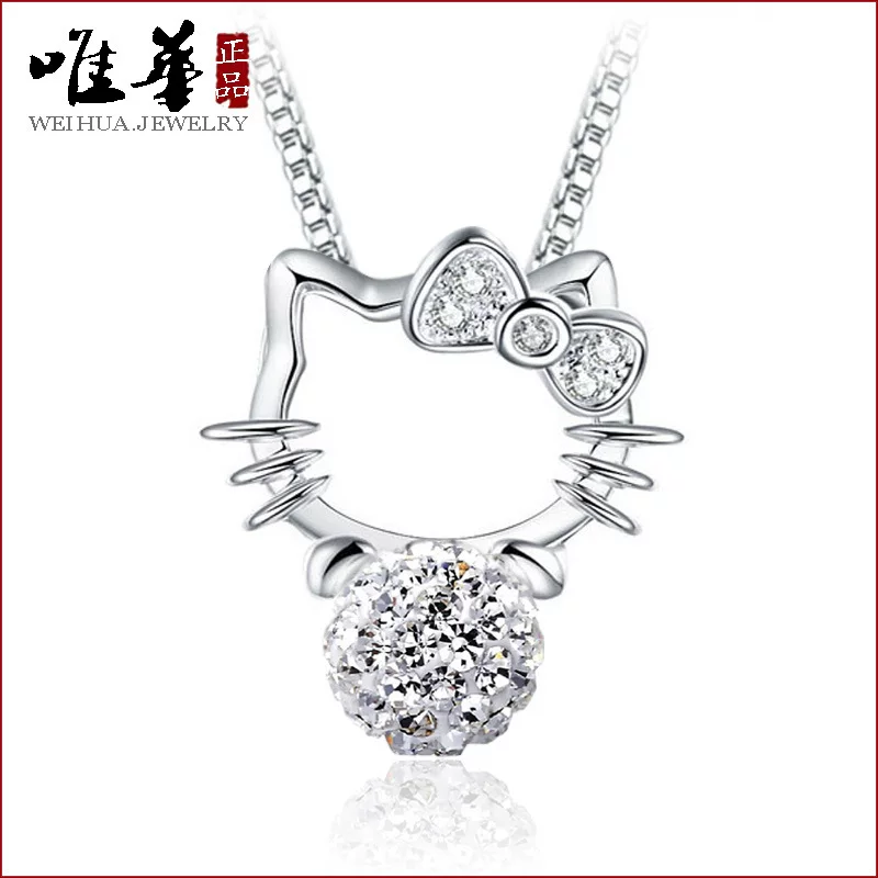 Кулон (WEIHUA) корейский стиль, платиновое покрытие белой меди, бант и кристаллическая группа, безцепочная версия