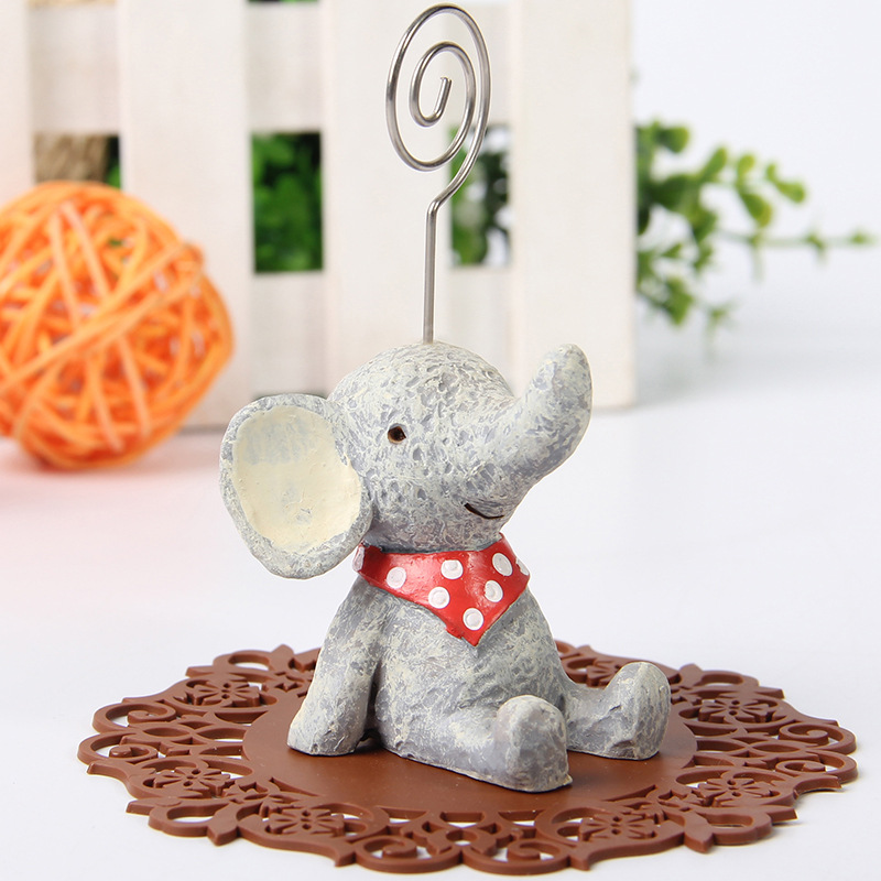 仰望天空小象红围脖留言夹  备忘录夹zakka 摆件 树脂工艺名片夹