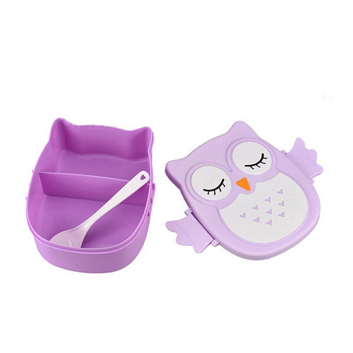 Plastic cartoon children's owl lunch box student lunch box lunch box manufacturer free spoon Y-137