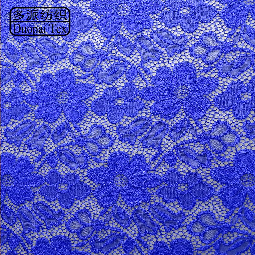 锦氨压纱版蕾丝面料 弹力玫红色兰花蕾丝连衣裙布料现货