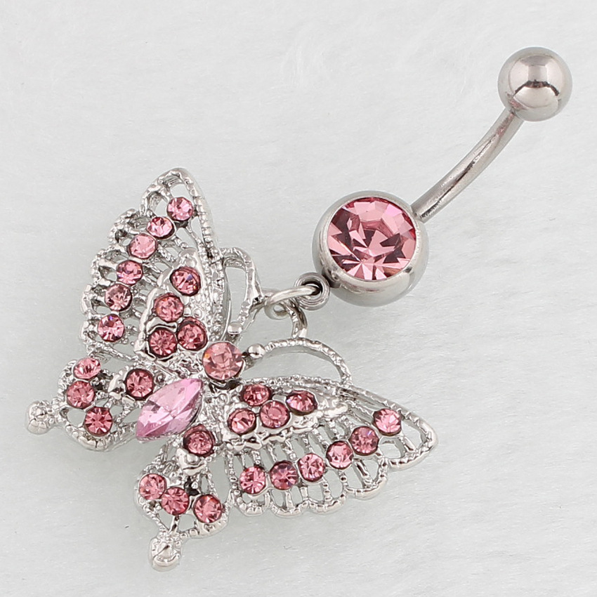 Piercing nombril avec pendentif papillon en acier inoxydable_voghion.com